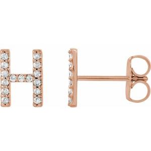 14K Rose 1/8 CTW Natural Diamond Initial H Earrings