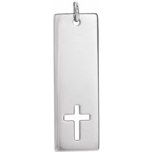 14K White Pierced Cross Engravable Bar Pendant