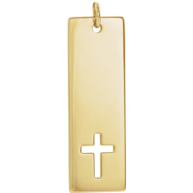 14K Yellow Pierced Cross Engravable Bar Pendant