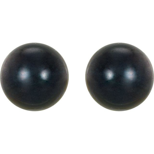 14K White 8 mm Black Akoya Cultured Pearl Earrings