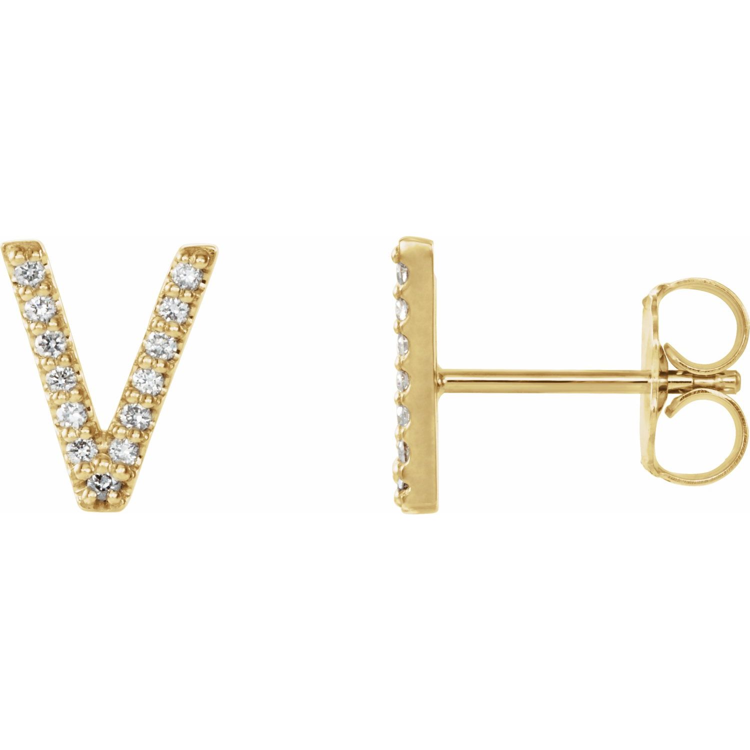 14k Yellow Gold .04 CTW Diamond Single Initial V Earring for Women 0.4g
