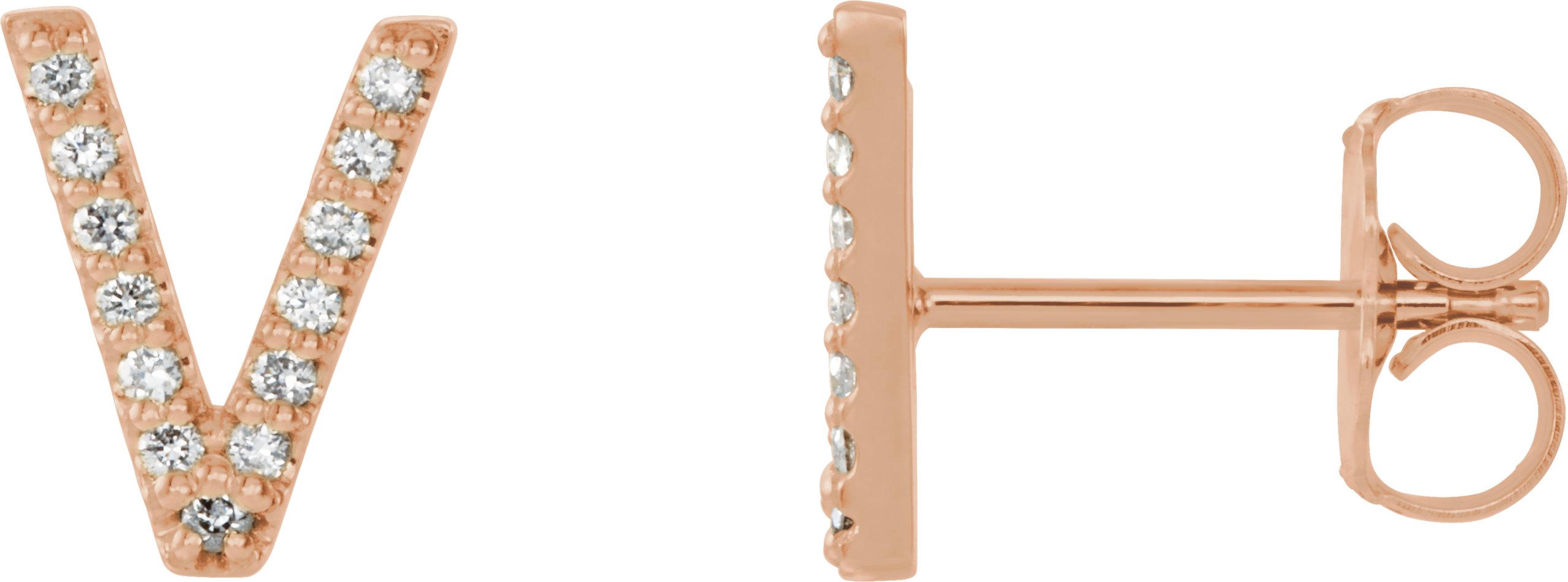 14K Rose .04 CTW Diamond Single Initial V Earring Ref. 14383095