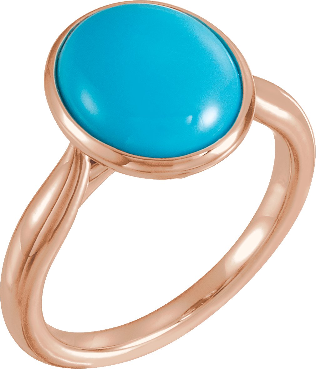 14K Rose 12x10 mm Natural Turquoise Cabochon Ring