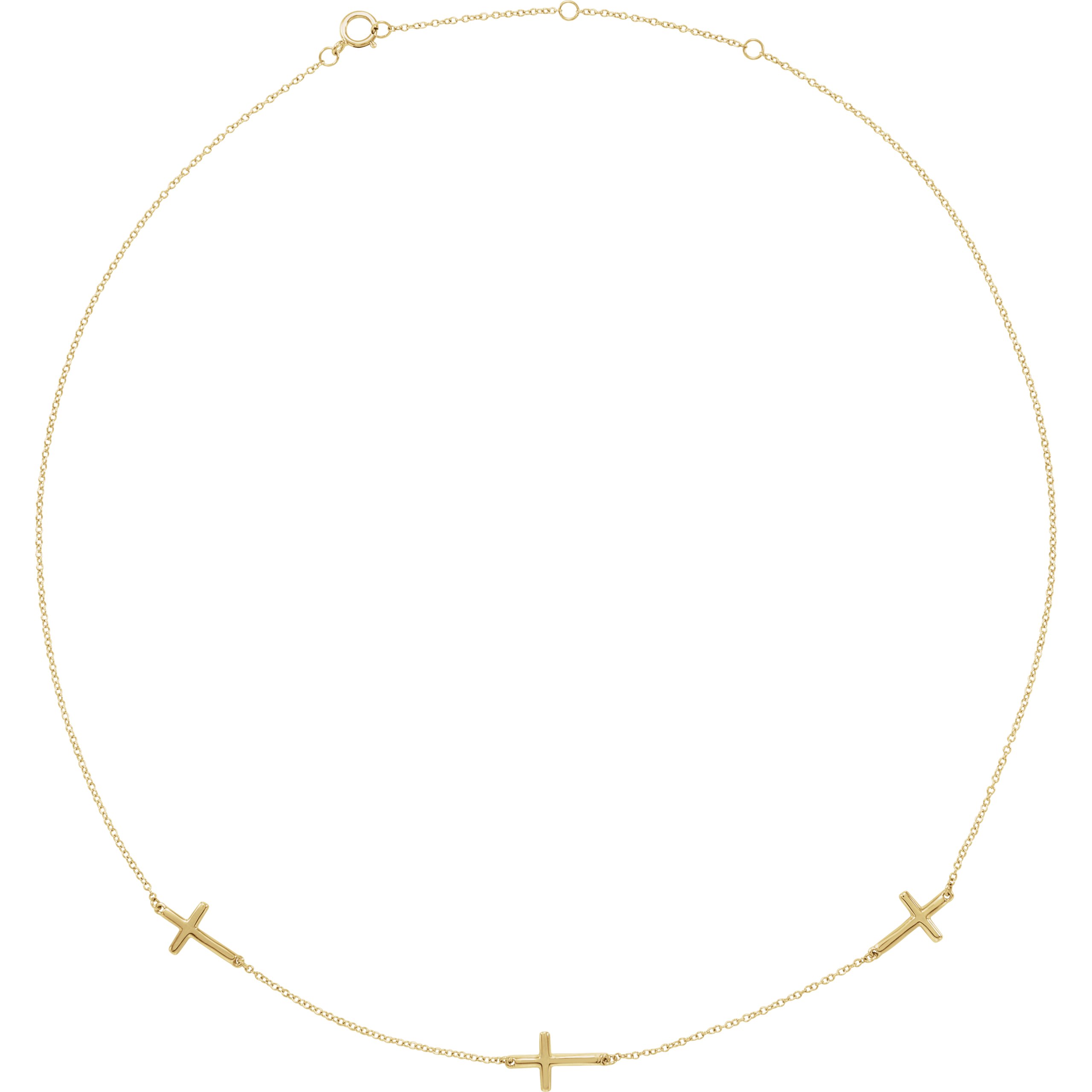 14K Yellow 3-Station Cross Adjustable 16-18” Necklace  
