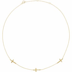 14K Yellow 3-Station Cross Adjustable 16-18” Necklace  