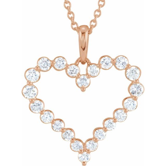 14K Rose 1 CTW Natural Diamond Heart 18" Necklace 