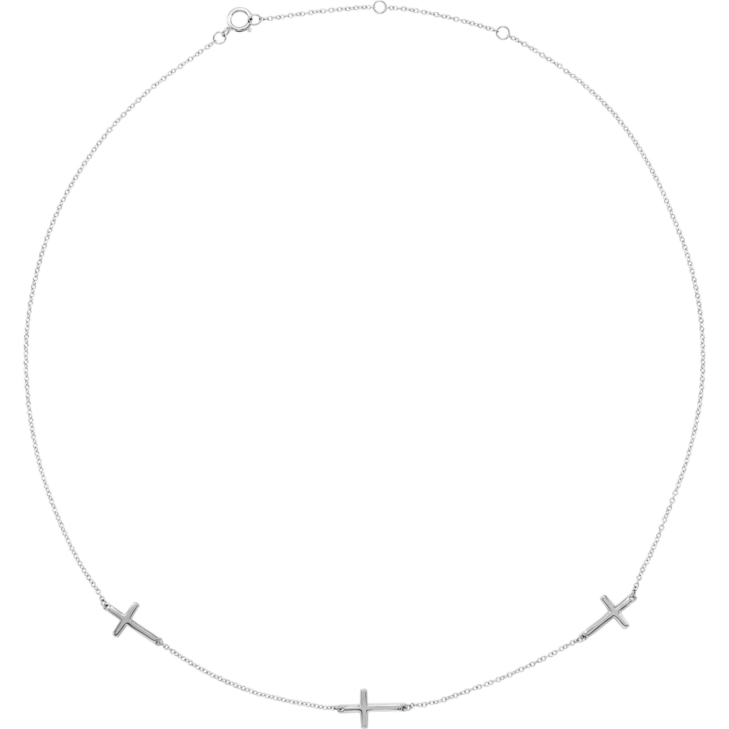14K White 3-Station Cross Adjustable 16-18” Necklace   