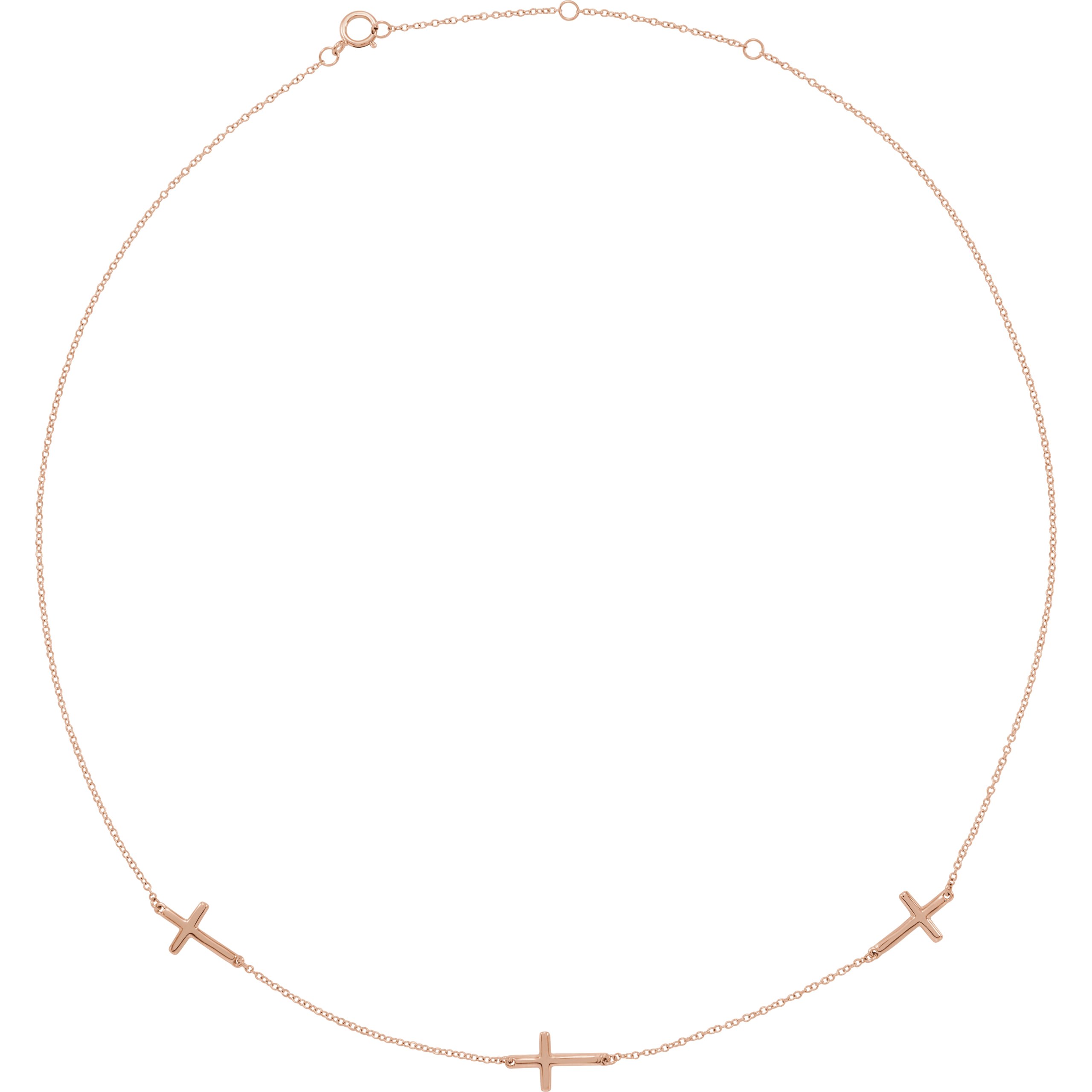 14K Rose 3-Station Cross Adjustable 16-18”  Necklace  