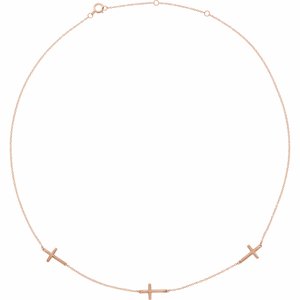 14K Rose 3-Station Cross Adjustable 16-18”  Necklace  