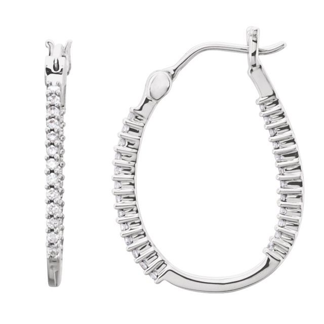 14K White 1/4 CTW Natural Diamond Inside-Outside Hoop Earrings