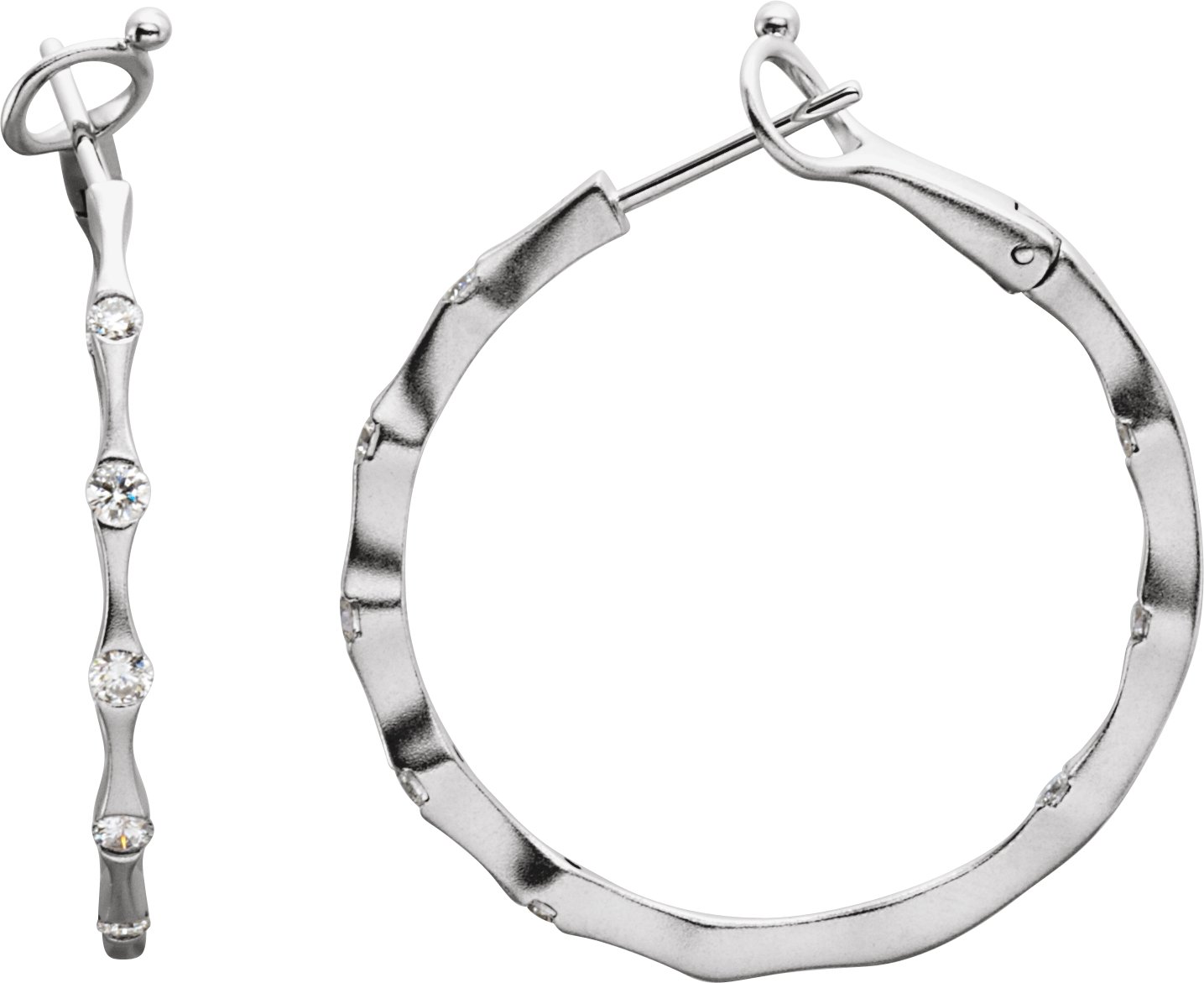 14K White 1/2 CTW Diamond Inside-Outside 31 mm Hoop Earrings