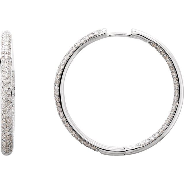 18K White 1 1/2 CTW Natural Diamond Inside-Outside Hinged 28 mm Hoop Earrings