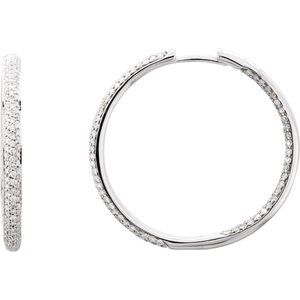 18K White 1 3/4 CTW Natural Diamond Inside-Outside Hinged 32 mm Hoop Earrings