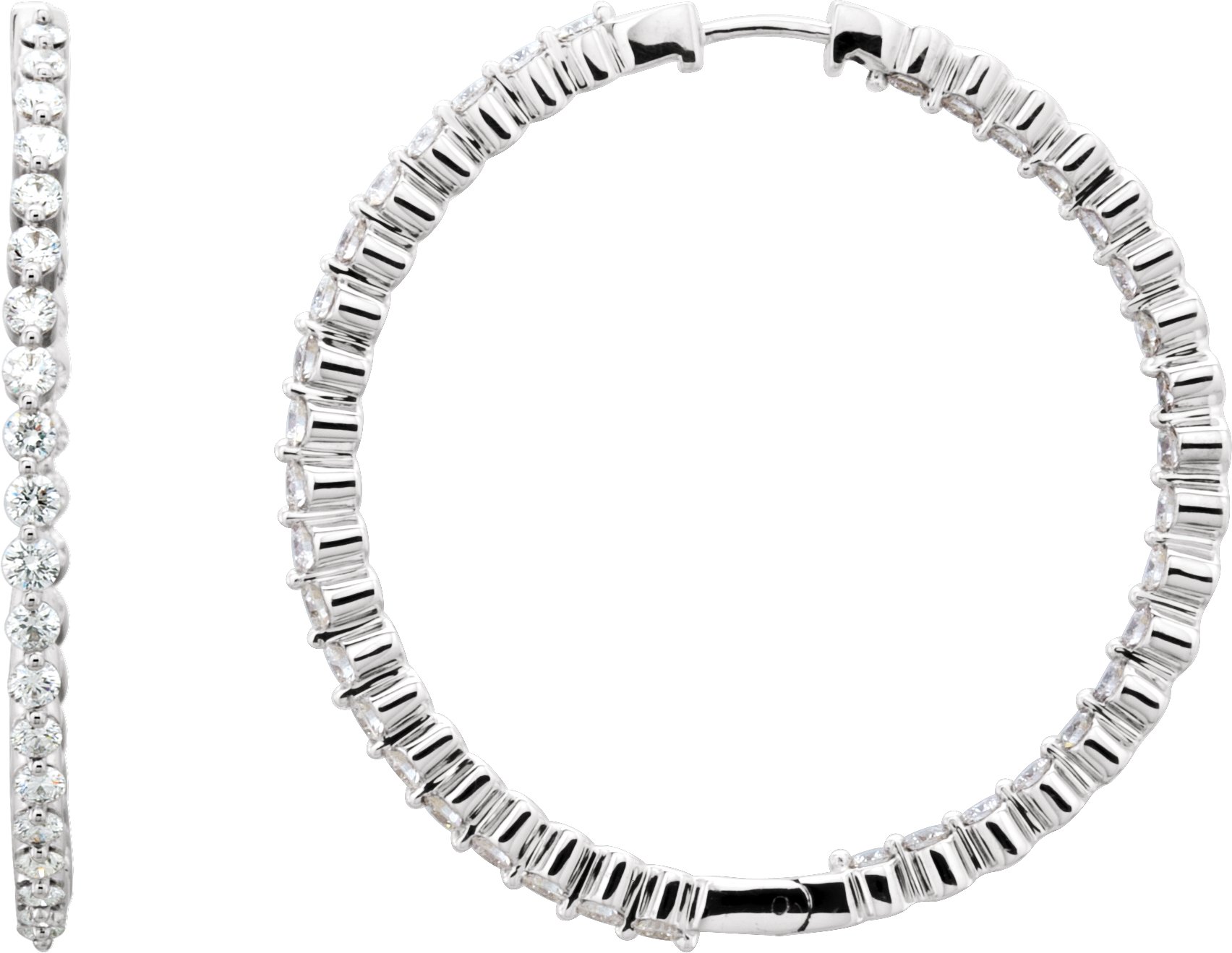 14K White 3 CTW Natural Diamond Inside-Outside Hinged 41.9 mm Hoop Earrings