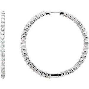14K White 3 CTW Natural Diamond Inside-Outside Hinged 41.9 mm Hoop Earrings