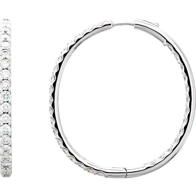 14K White 5 1/8 CTW Natural Diamond Inside-Outside Hinged 42.8 mm Hoop Earrings