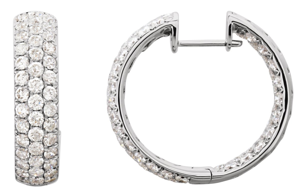 18K White 4 CTW Natural Diamond Inside-Outside Hinged 23.4 mm Hoop Earrings