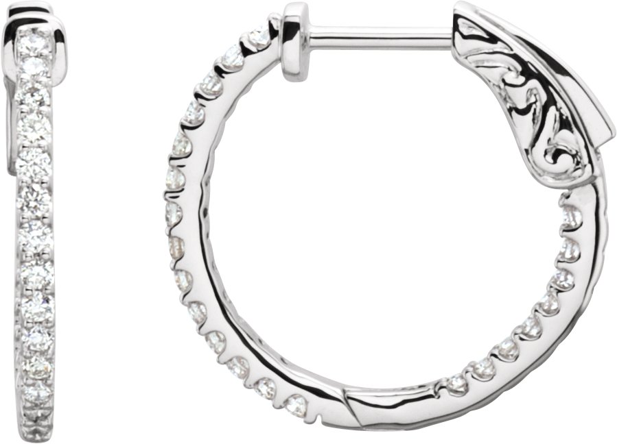 Platinum 1/2 CTW Natural Diamond Inside-Outside 19 mm Hinged Hoop Earrings