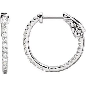 Platinum 1/2 CTW Natural Diamond Inside-Outside 19 mm Hinged Hoop Earrings