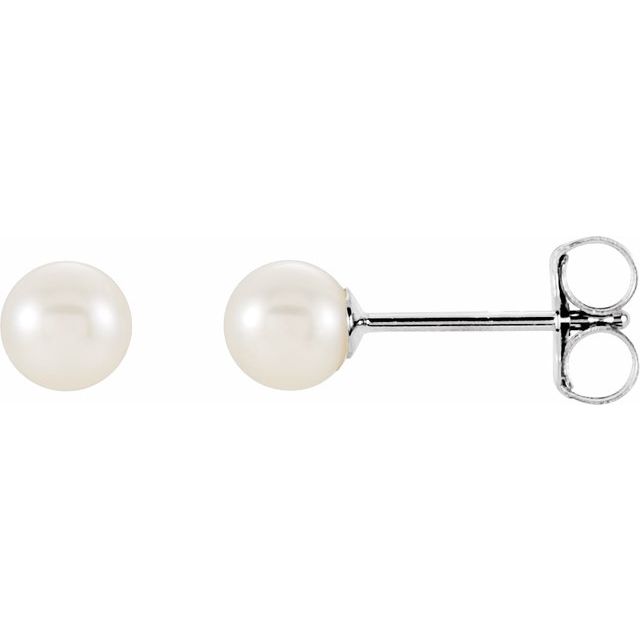 14K White 4 mm Cultured White Akoya Pearl Earrings