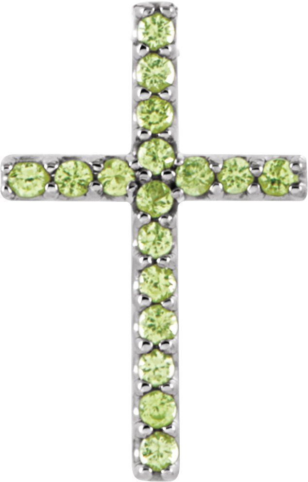 14K White Natural Peridot Petite Cross Pendant