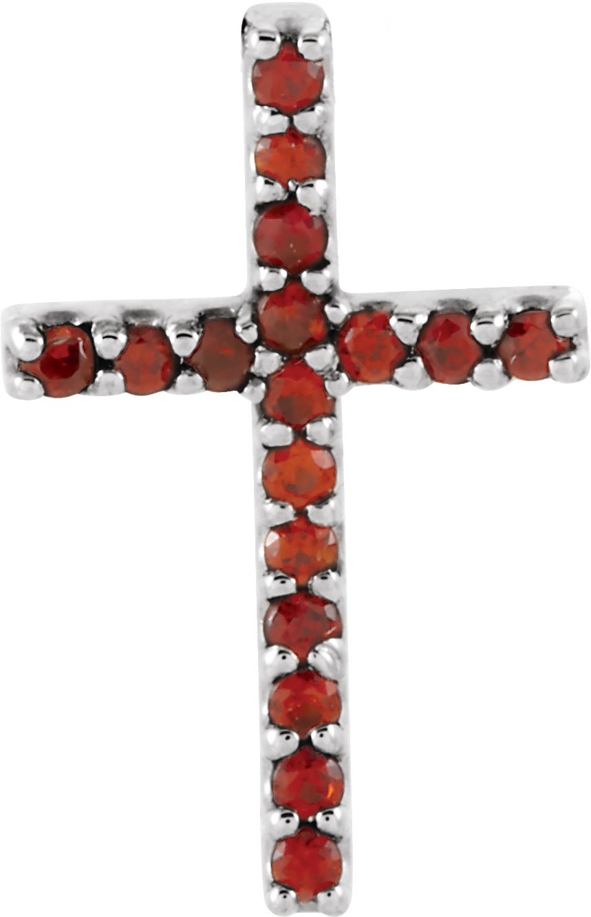 14K White Natural Mozambique Garnet Petite Cross Pendant