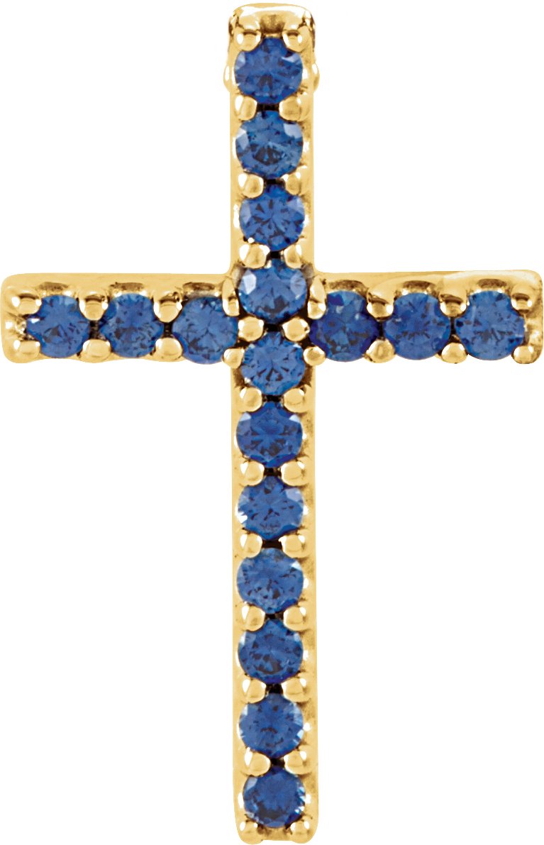 14K Yellow Natural Blue Sapphire Petite Cross Pendant