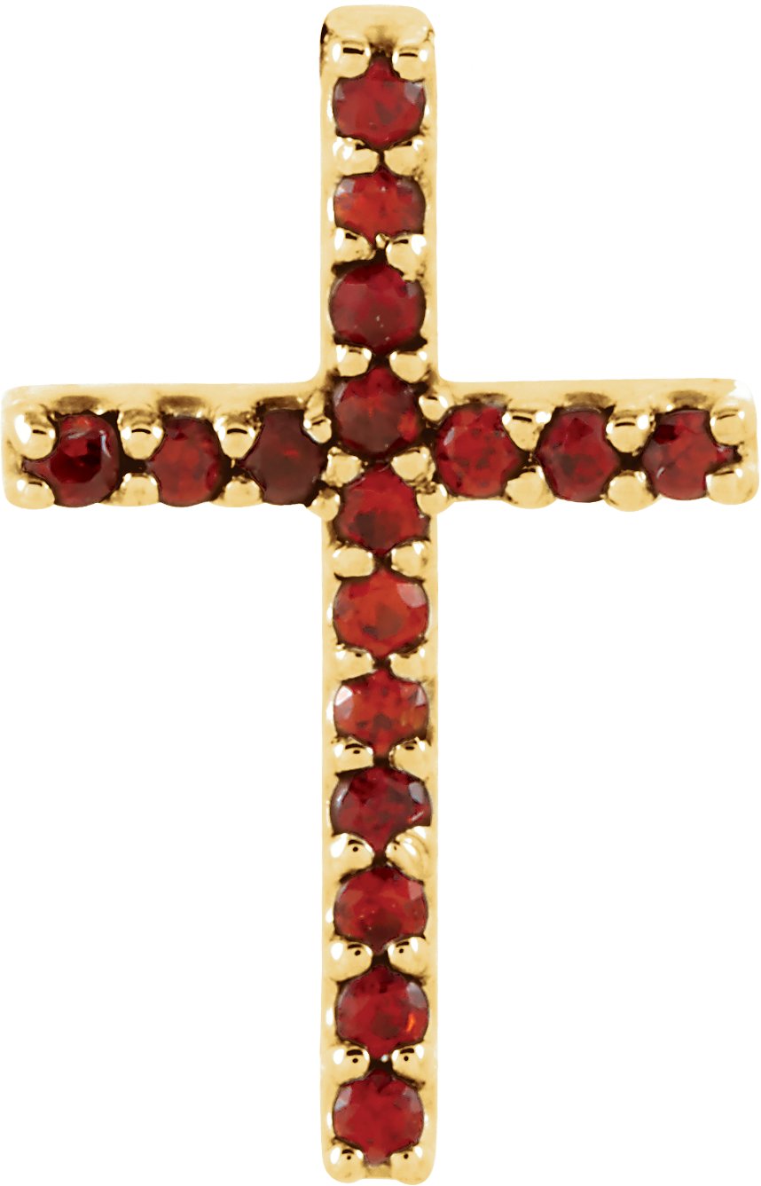 14K Yellow Natural Mozambique Garnet Petite Cross Pendant