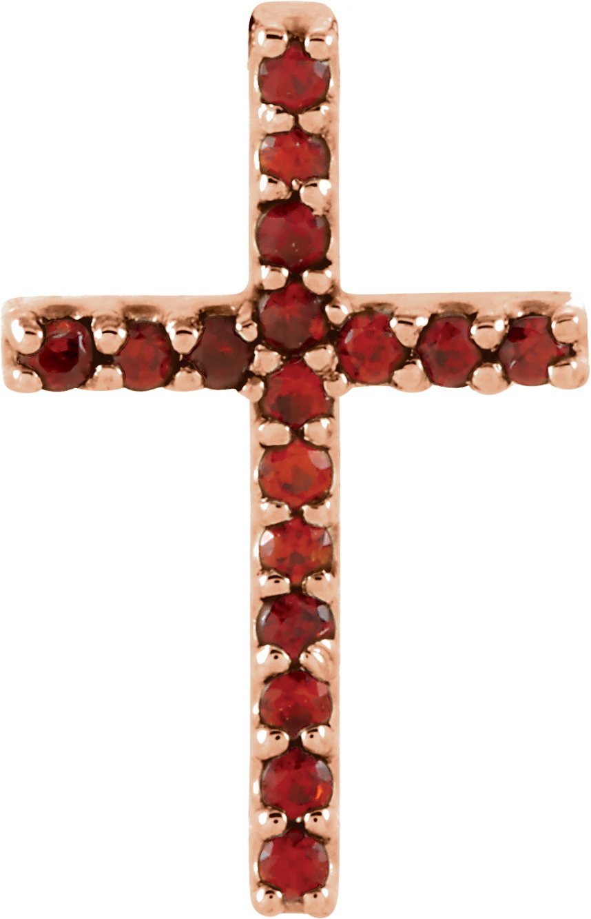 14K Rose Natural Mozambique Garnet Petite Cross Pendant