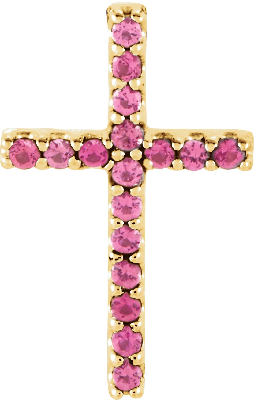 14K Yellow Natural Pink Tourmaline Petite Cross Pendant