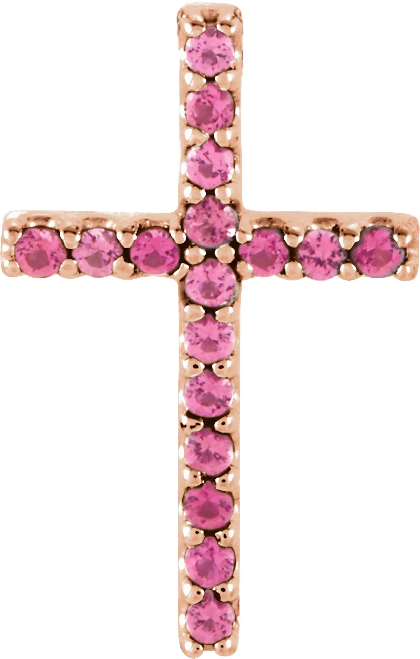 14K Rose Natural Pink Tourmaline Petite Cross Pendant