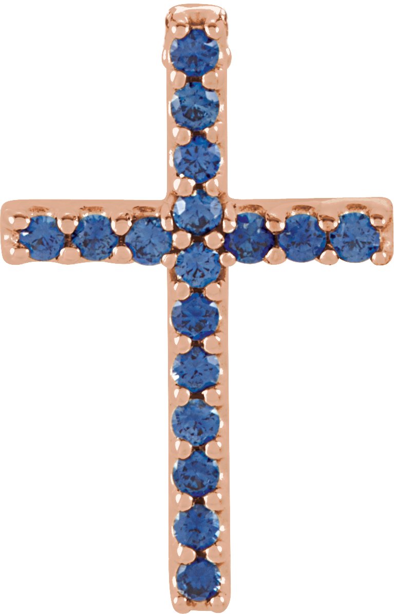 14K Rose Natural Blue Sapphire Petite Cross Pendant