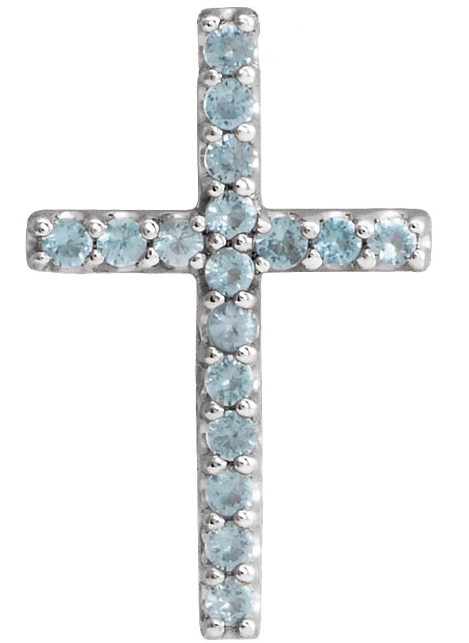 14K White Natural Swiss Blue Topaz Petite Cross Pendant