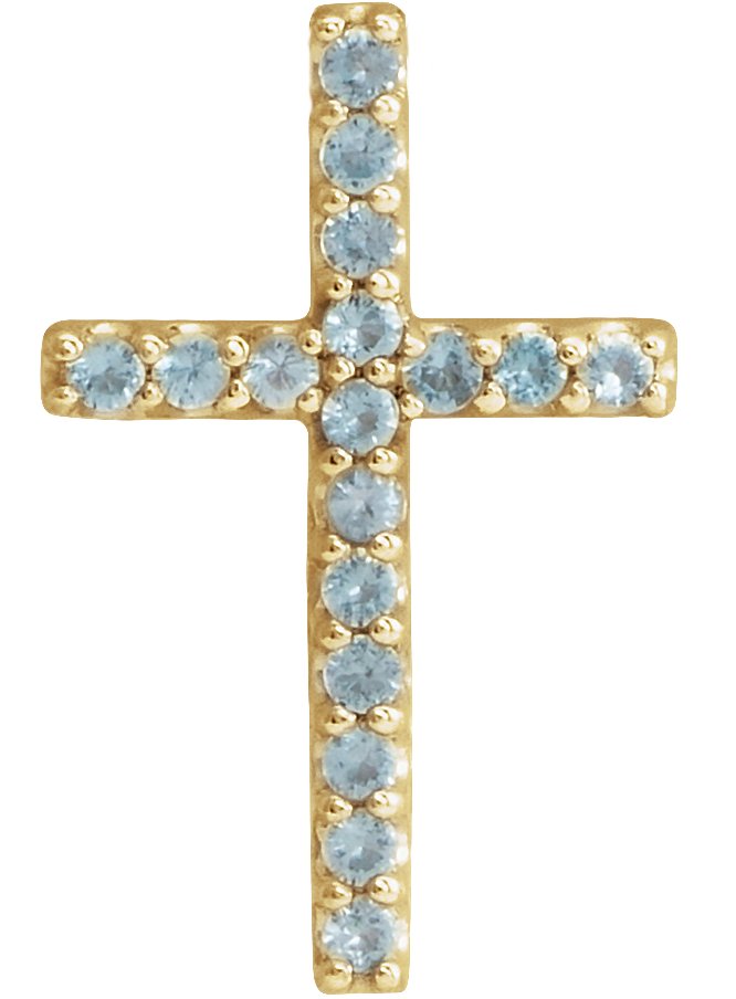 14K Yellow Natural Swiss Blue Topaz Petite Cross Pendant