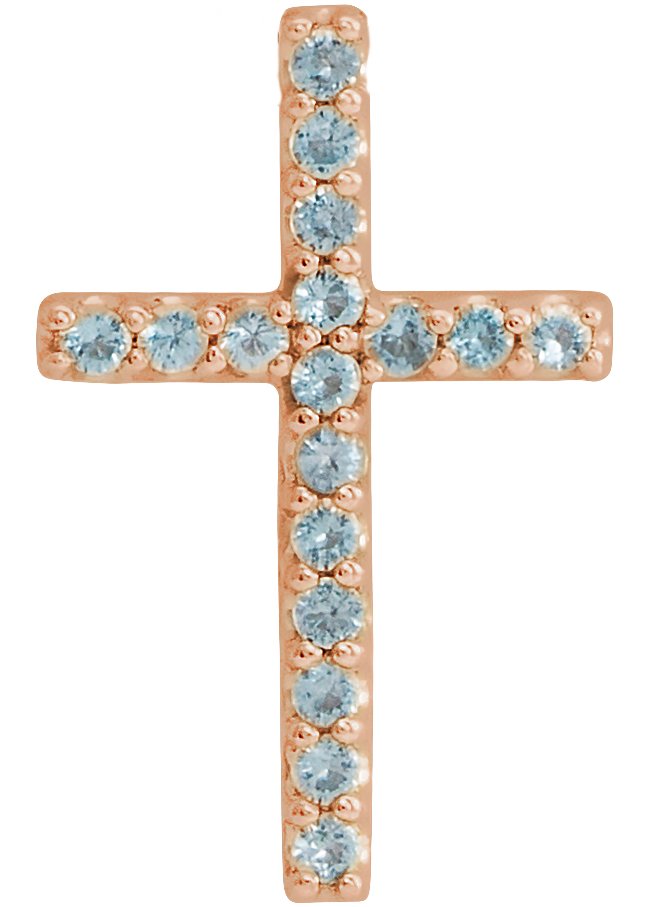 14K Rose Natural Swiss Blue Topaz Petite Cross Pendant