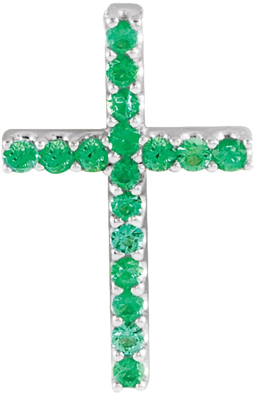 14K White Natural Emerald Petite Cross Pendant