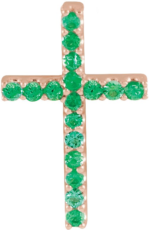 14K Rose Natural Emerald Petite Cross Pendant