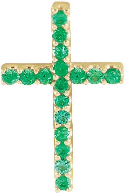 14K Yellow Natural Emerald Petite Cross Pendant