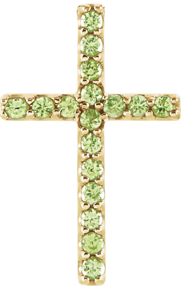 14K Yellow Natural Peridot Petite Cross Pendant