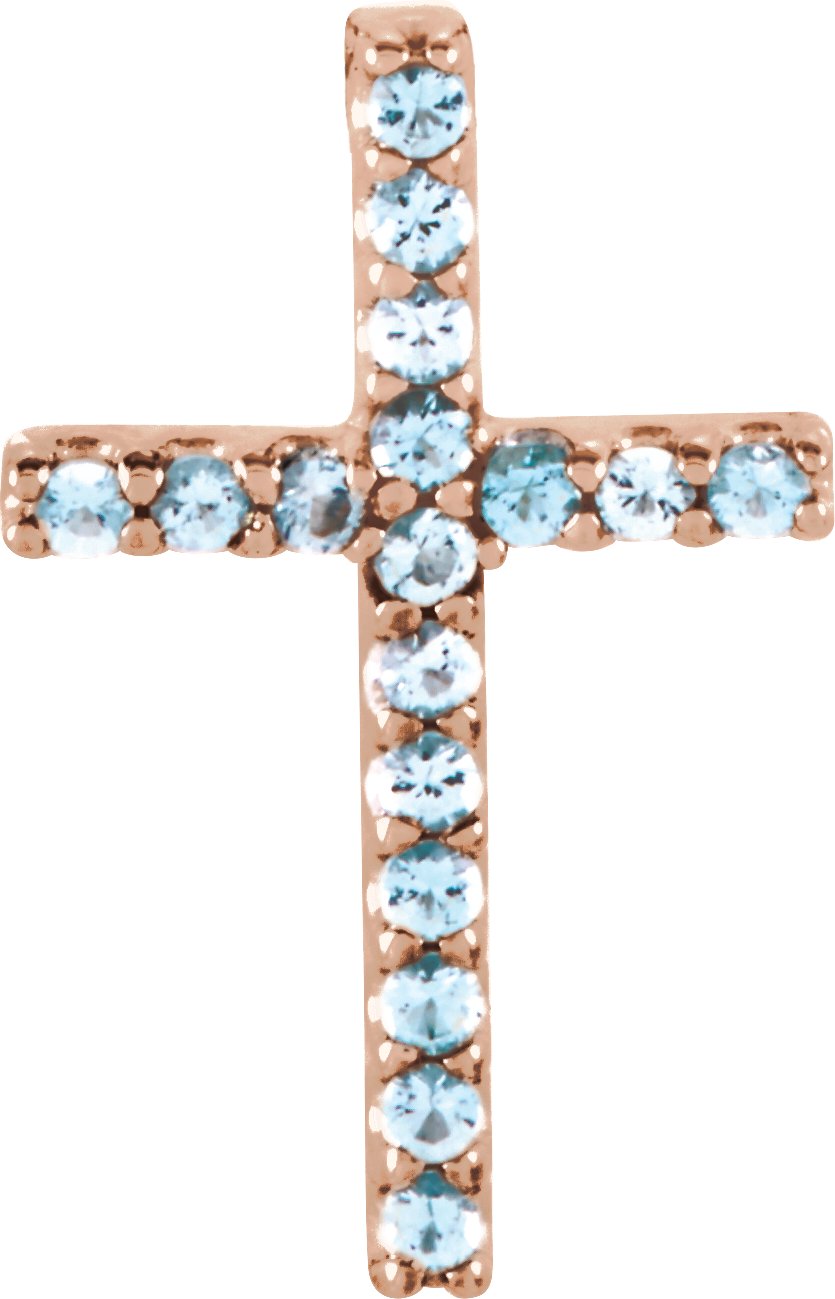 14K Rose Natural Aquamarine Petite Cross Pendant