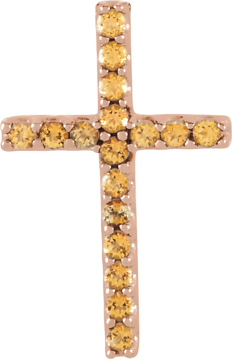 14K Rose Natural Yellow Sapphire Petite Cross Pendant