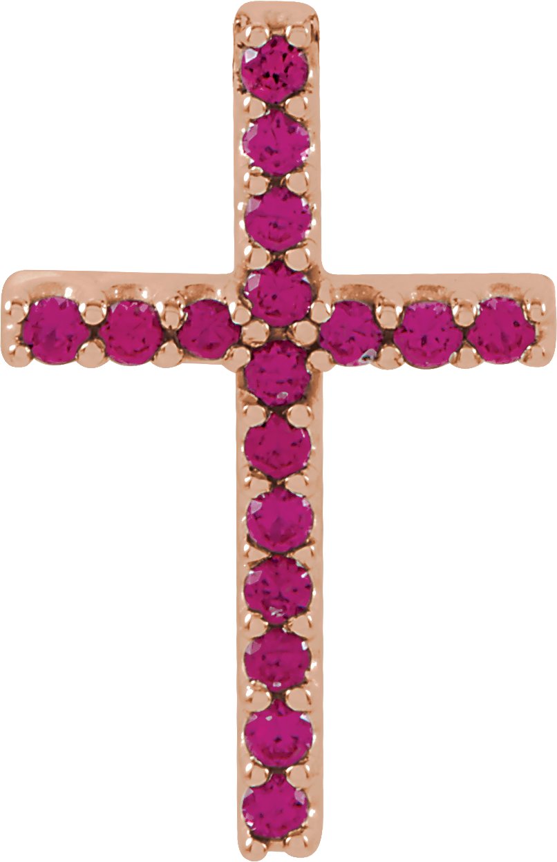 14K Rose Natural Ruby Petite Cross Pendant