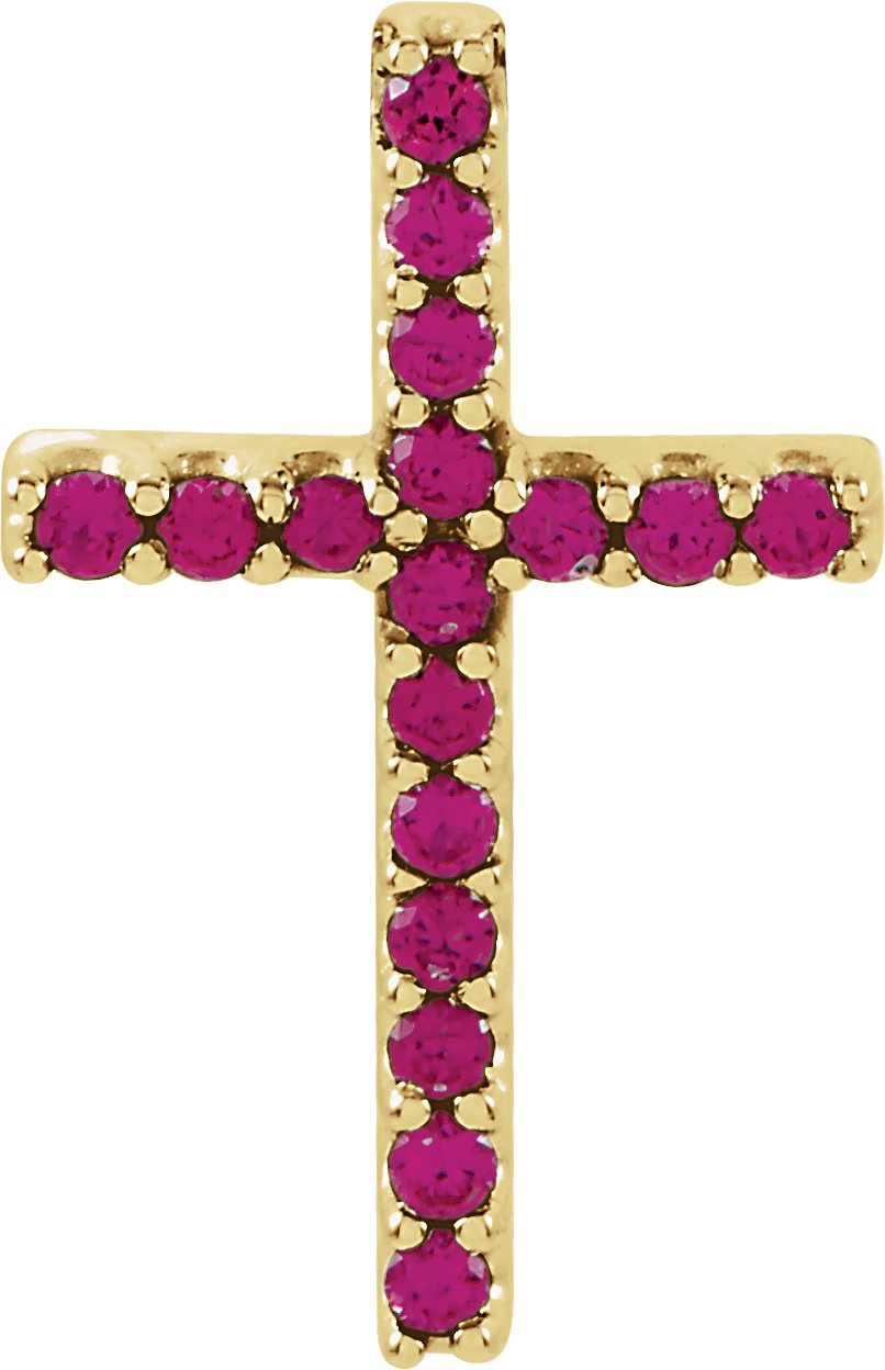 14K Yellow Natural Ruby Petite Cross Pendant