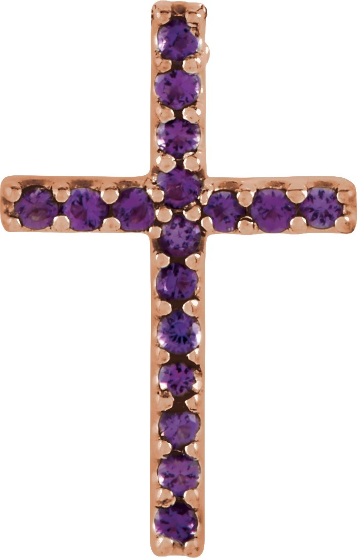 14K Rose Natural Amethyst Petite Cross Pendant