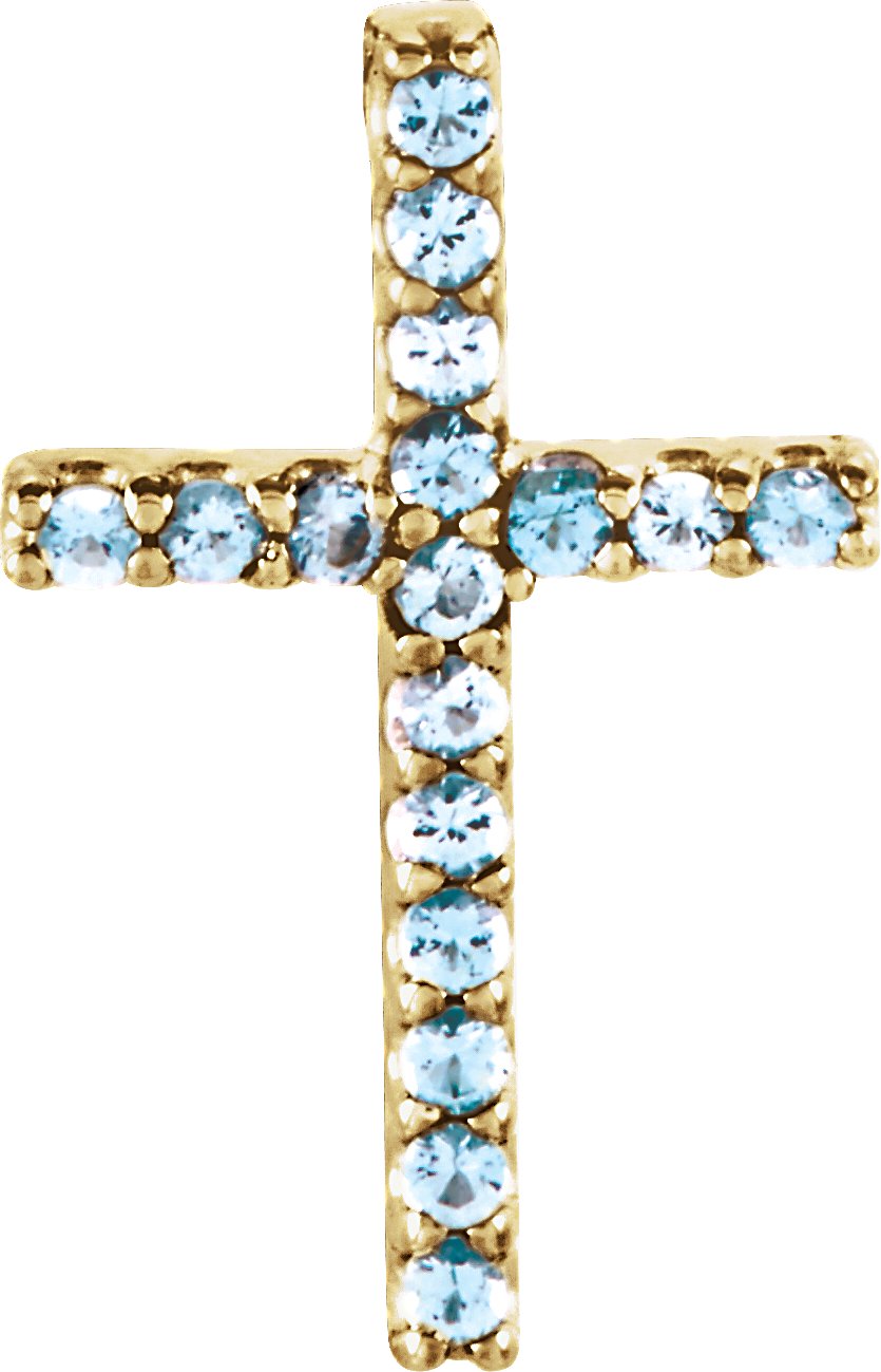 14K Yellow Natural Aquamarine Petite Cross Pendant