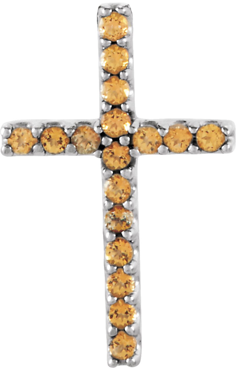 14K White Natural Yellow Sapphire Petite Cross Pendant