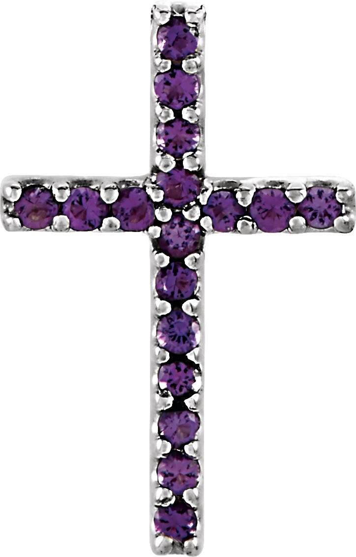 14K White Natural Amethyst Petite Cross Pendant