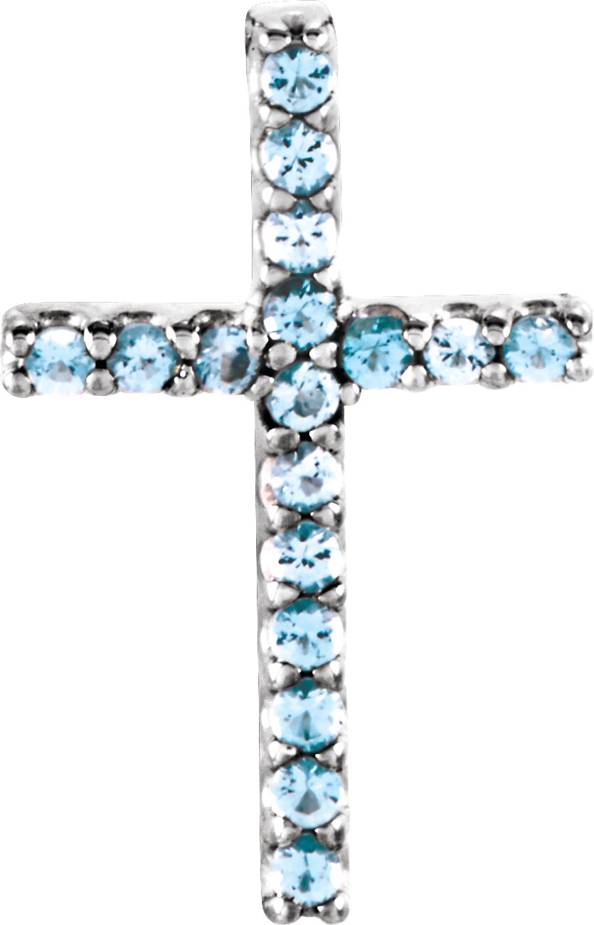 14K White Natural Aquamarine Petite Cross Pendant