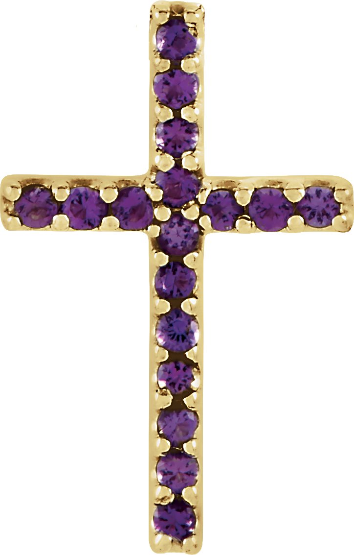 14K Yellow Natural Amethyst Petite Cross Pendant