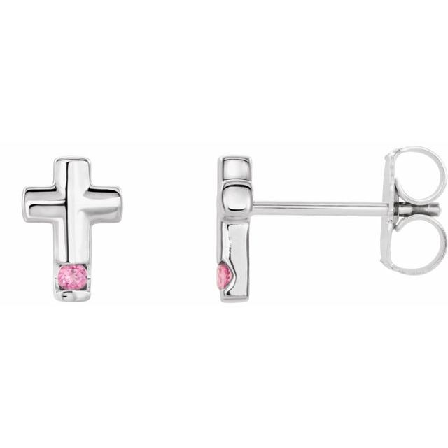 14K White Pink Tourmaline Cross Earrings         